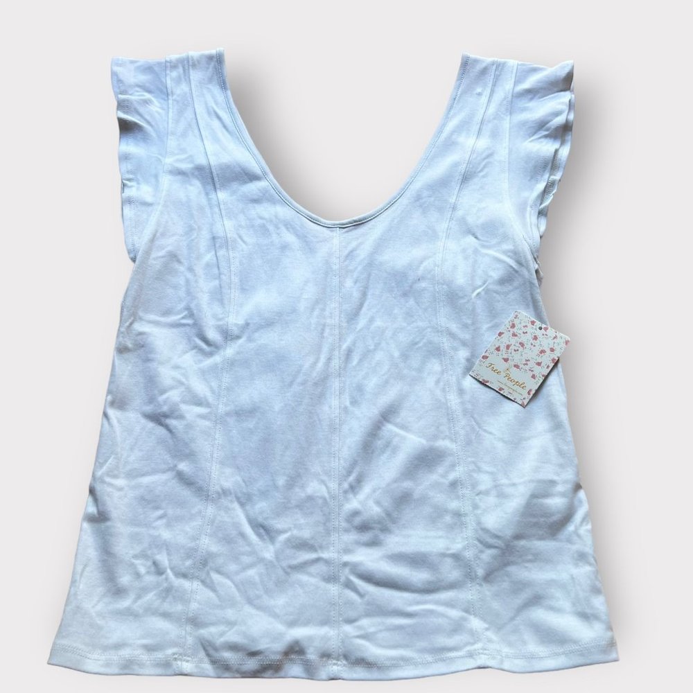 Free People Size L NEW White Flutter Sleeve Fleur Scoop Tank - Picture 3 of 11